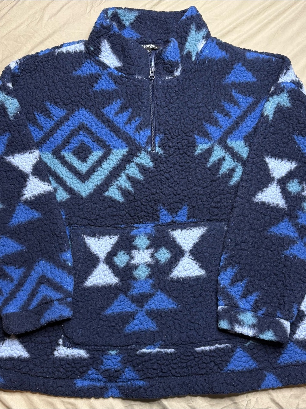 George Quarter-Zip Navy Blue Aztec Fleece Pullover XL Women's